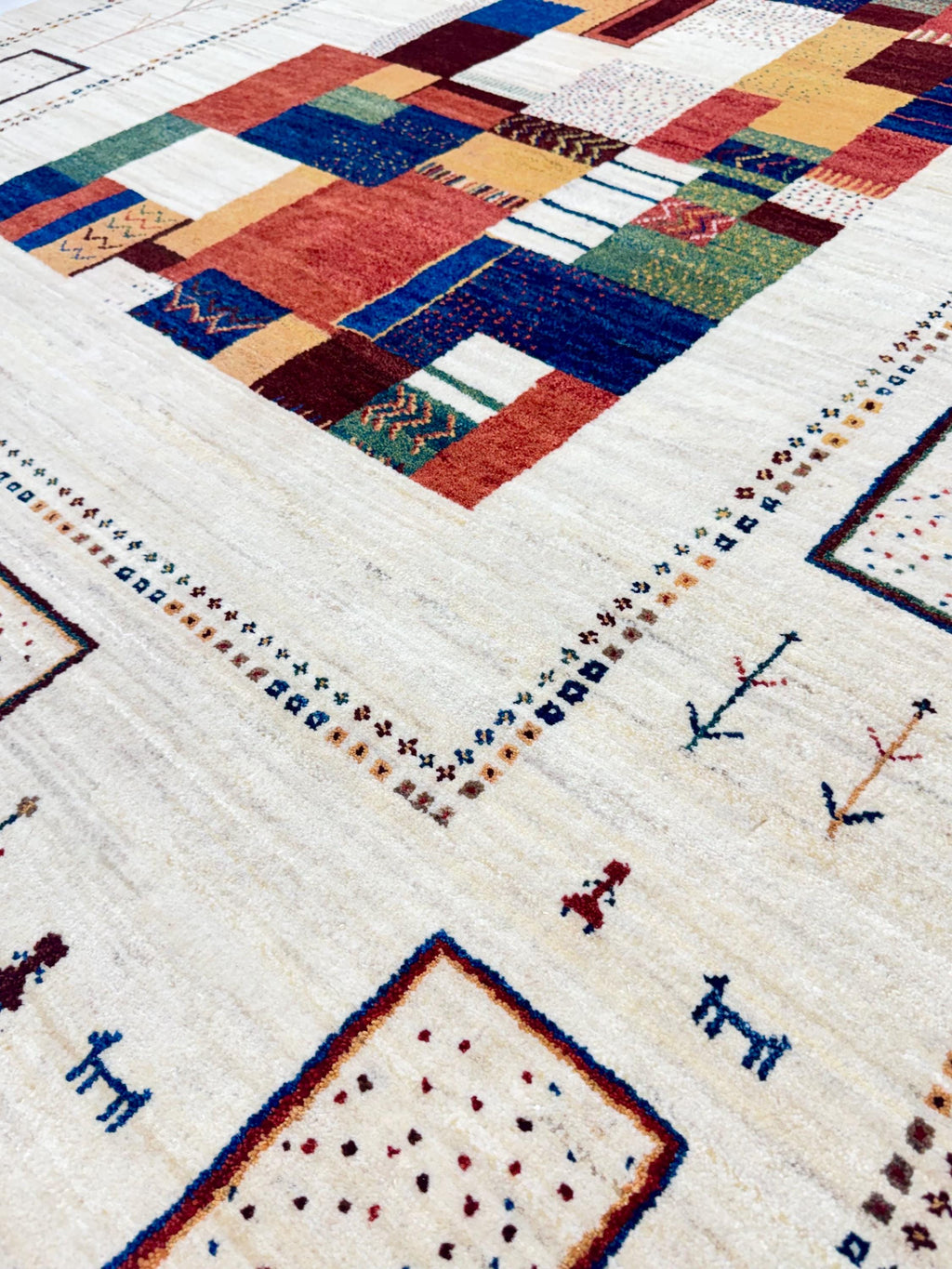 6x8 ft Handmade Modern Gabbeh Rug Abstract Patchwork Design