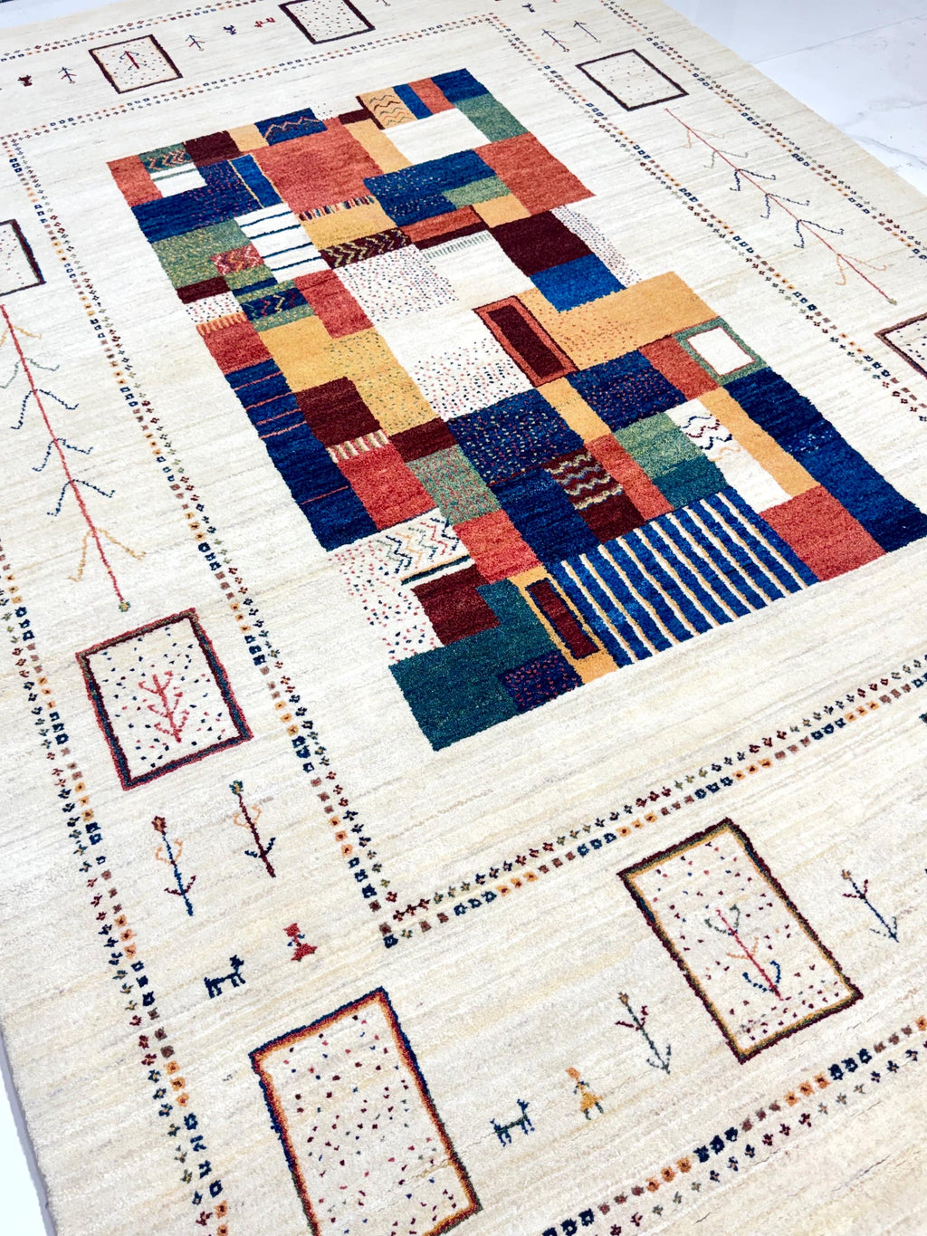 6x8 ft Handmade Modern Gabbeh Rug Abstract Patchwork Design