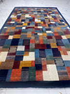 8x10 ft Hand-Knotted Vibrant Multi-Color Navy Blue Wool Gabbeh Rug