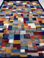 8x10 ft Hand-Knotted Vibrant Multi-Color Navy Blue Wool Gabbeh Rug