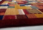 8x10 ft Hand-Knotted Vibrant Multi-Color Deep red Wool Gabbeh Rug