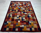 8x10 ft Hand-Knotted Vibrant Multi-Color Deep red Wool Gabbeh Rug