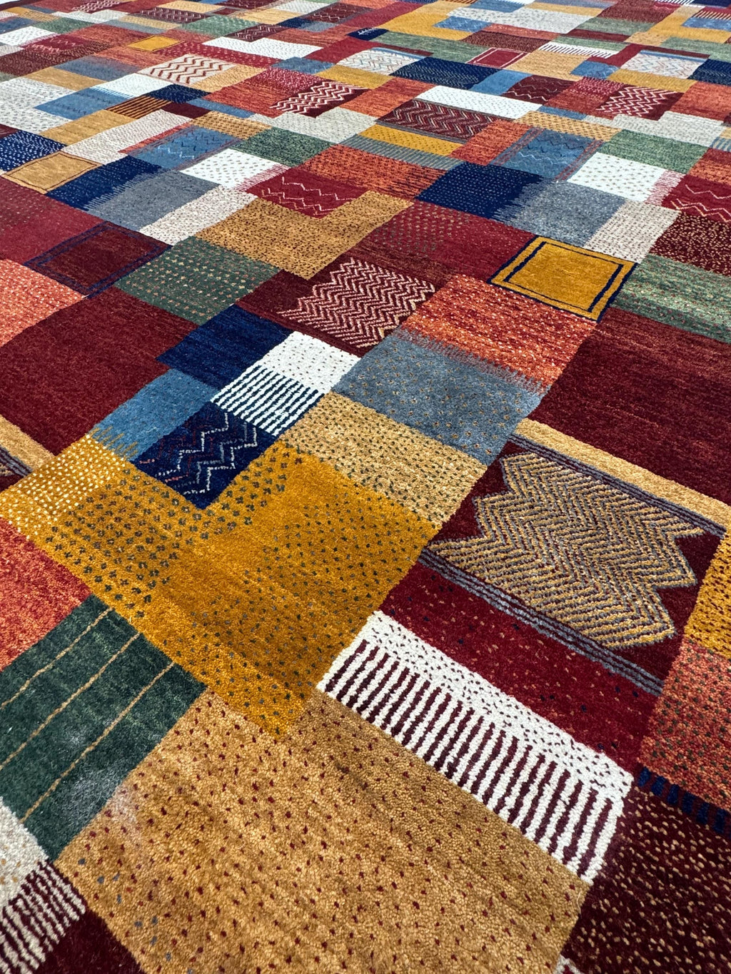 8x10 ft Hand-Knotted Vibrant Multi-Color Deep red Wool Gabbeh Rug