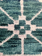 2’x3’Hand Knotted Teal Rug, Wool and Silk Small Area Rug, Modern Geometric Entryway Decor, Handmade Heirloom Rug| Contemporary Accent Rug