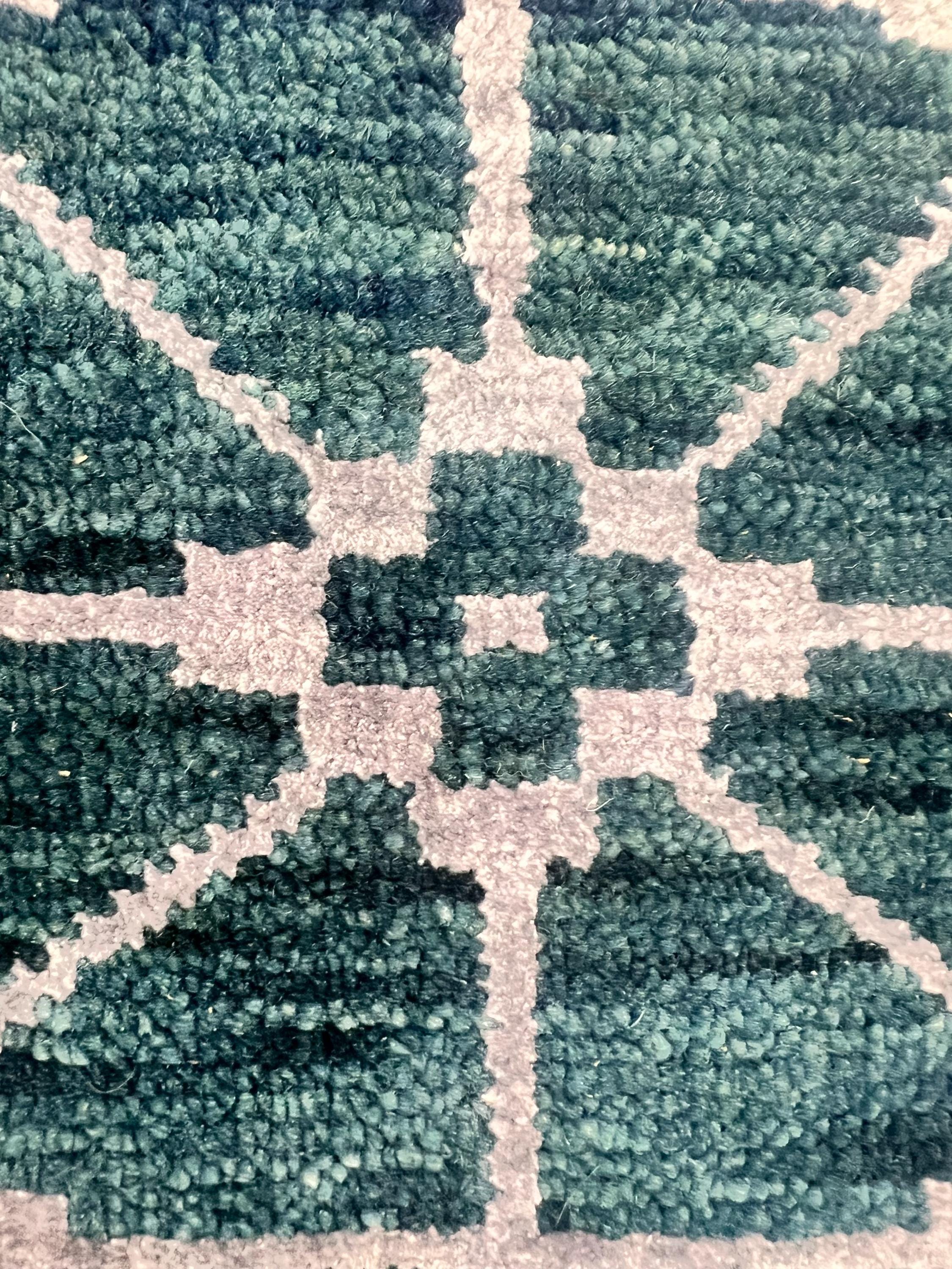 2’x3’Hand Knotted Teal Rug, Wool and Silk Small Area Rug, Modern Geometric Entryway Decor, Handmade Heirloom Rug| Contemporary Accent Rug