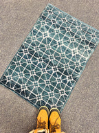 2’x3’Hand Knotted Teal Rug, Wool and Silk Small Area Rug, Modern Geometric Entryway Decor, Handmade Heirloom Rug| Contemporary Accent Rug