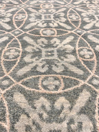 2x3 Hand-Knotted Wool & Silk Rug, Luxury Light Blue Circle Pattern Accent Mat, Grayish Blue Modern Small Rug for bedside, doormat