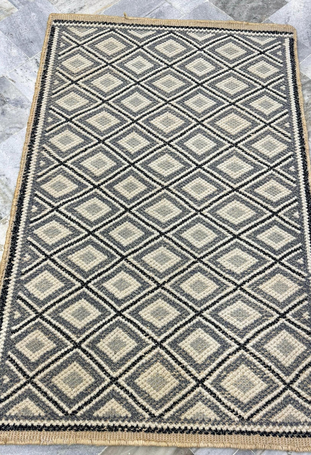 Handwoven Wool Jute Rug 3x5 brown & gray Diamond Geometric Area Rug