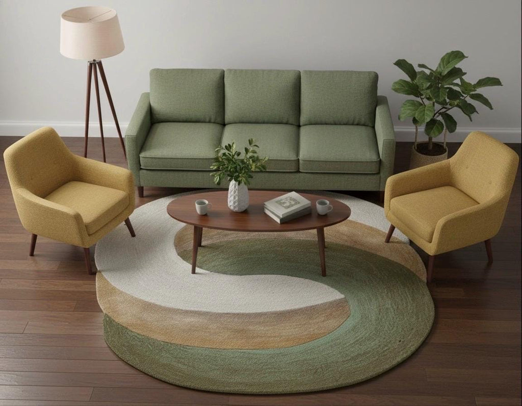 Organic Swirl Hand-Tufted Wool Area Rug – 5' x 7.8' Sage & Earth Tones
