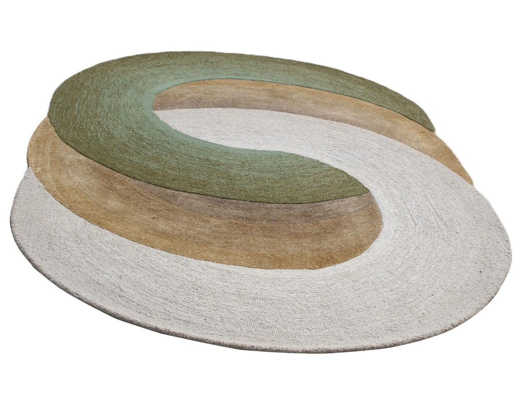 Organic Swirl Hand-Tufted Wool Area Rug – 5' x 7.8' Sage & Earth Tones
