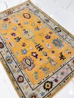 Gold & Amber Handmade Oushak Rug -Transitional Turkish Design