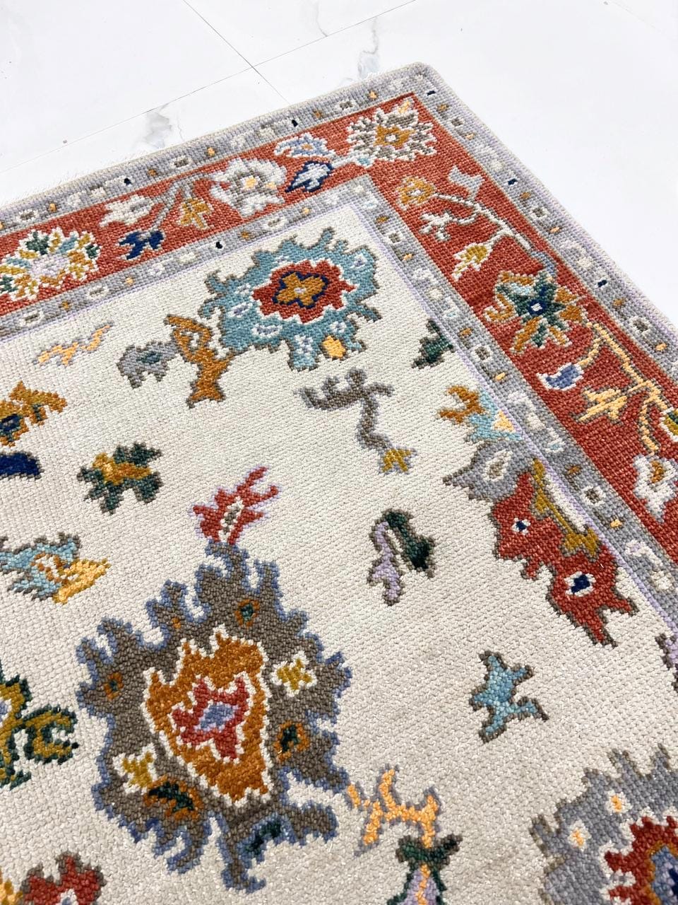 Ivory Red Oushak style Hand Knotted Rug - 4x6, 5x8, 6x9, 8x10, 9x12, 10x14 Handmade Contemporary Rug for Living Room made to order