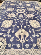Hand knotted 8x10 9x12 10x14 floral Navy Blue wool Rug