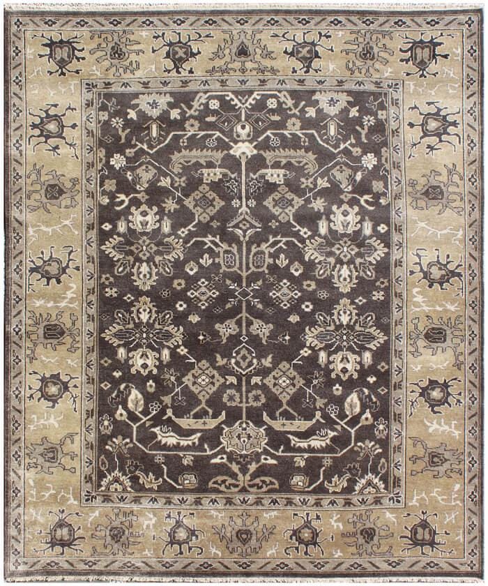 8x10 ft Vintage Charcoal & Sage Hand-Knotted Oushak Wool Rug