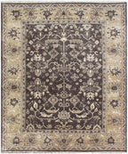 8x10 ft Vintage Charcoal & Sage Hand-Knotted Oushak Wool Rug