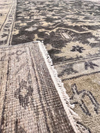 8x10 ft Vintage Charcoal & Sage Hand-Knotted Oushak Wool Rug