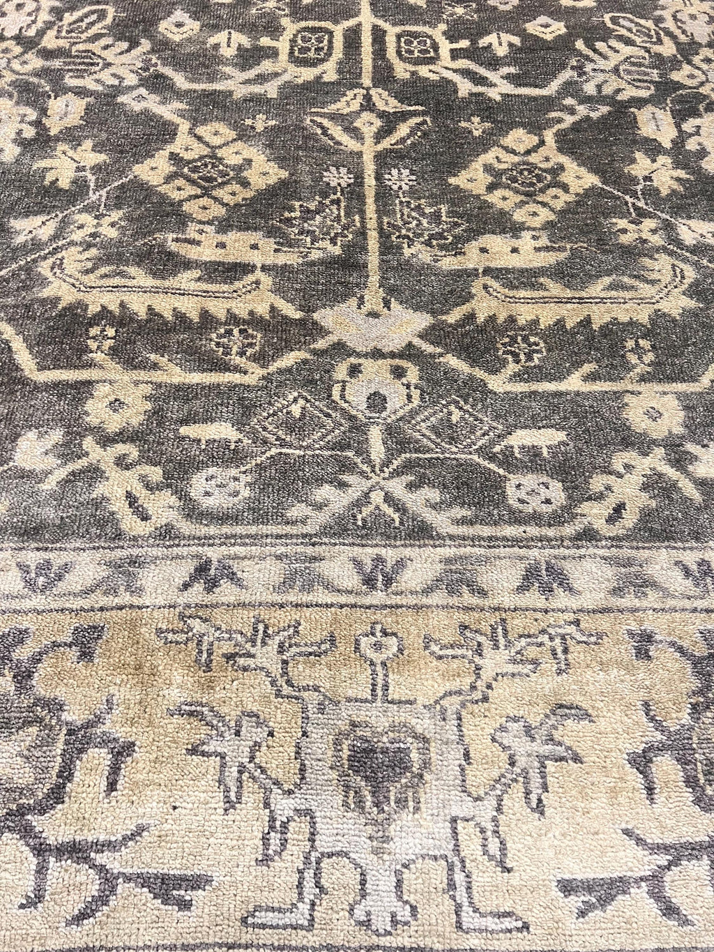 8x10 ft Vintage Charcoal & Sage Hand-Knotted Oushak Wool Rug