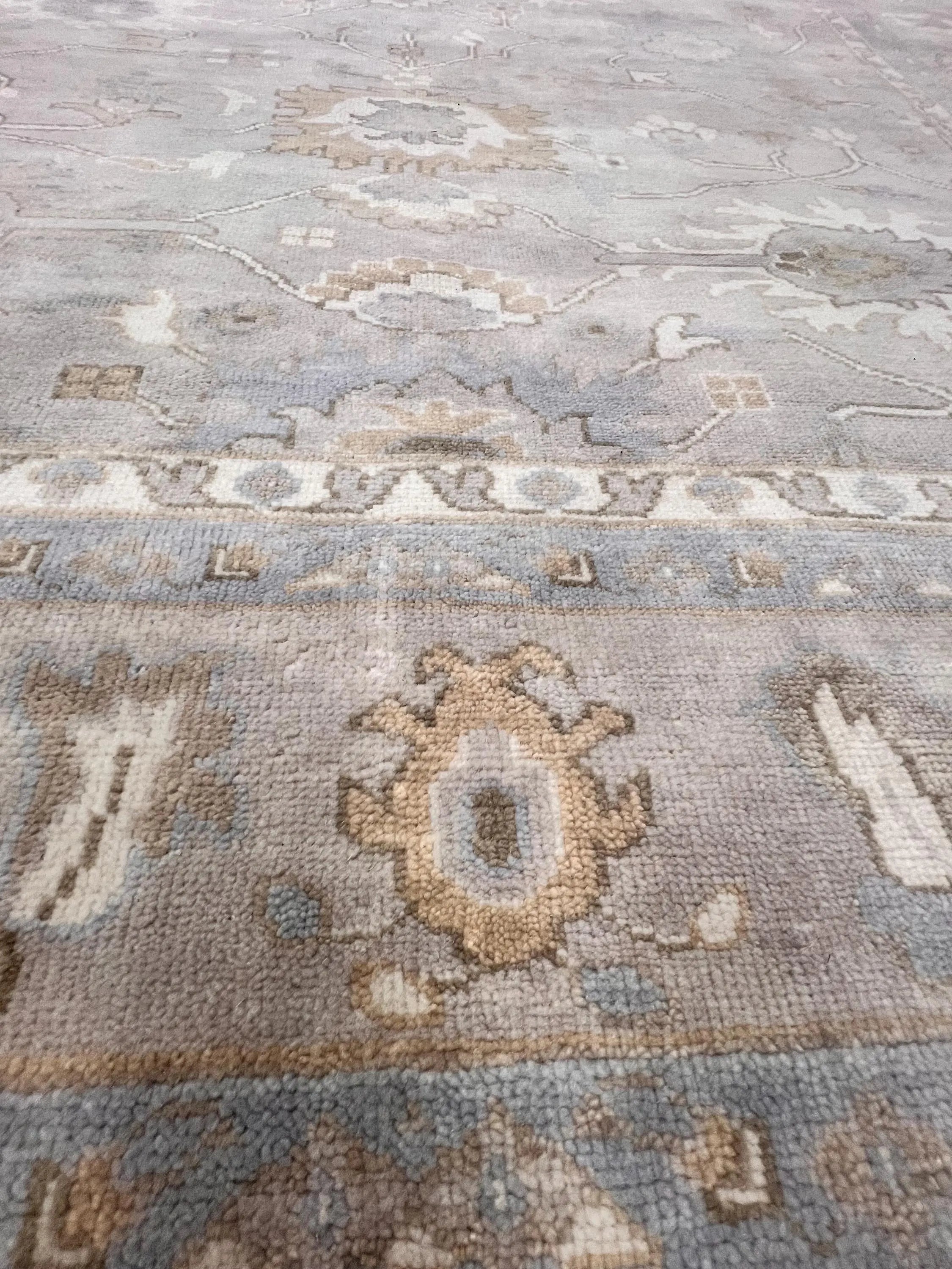 High-End 8x10 ft Hand-Knotted Wool Oushak Rug - Muted Gray & Beige