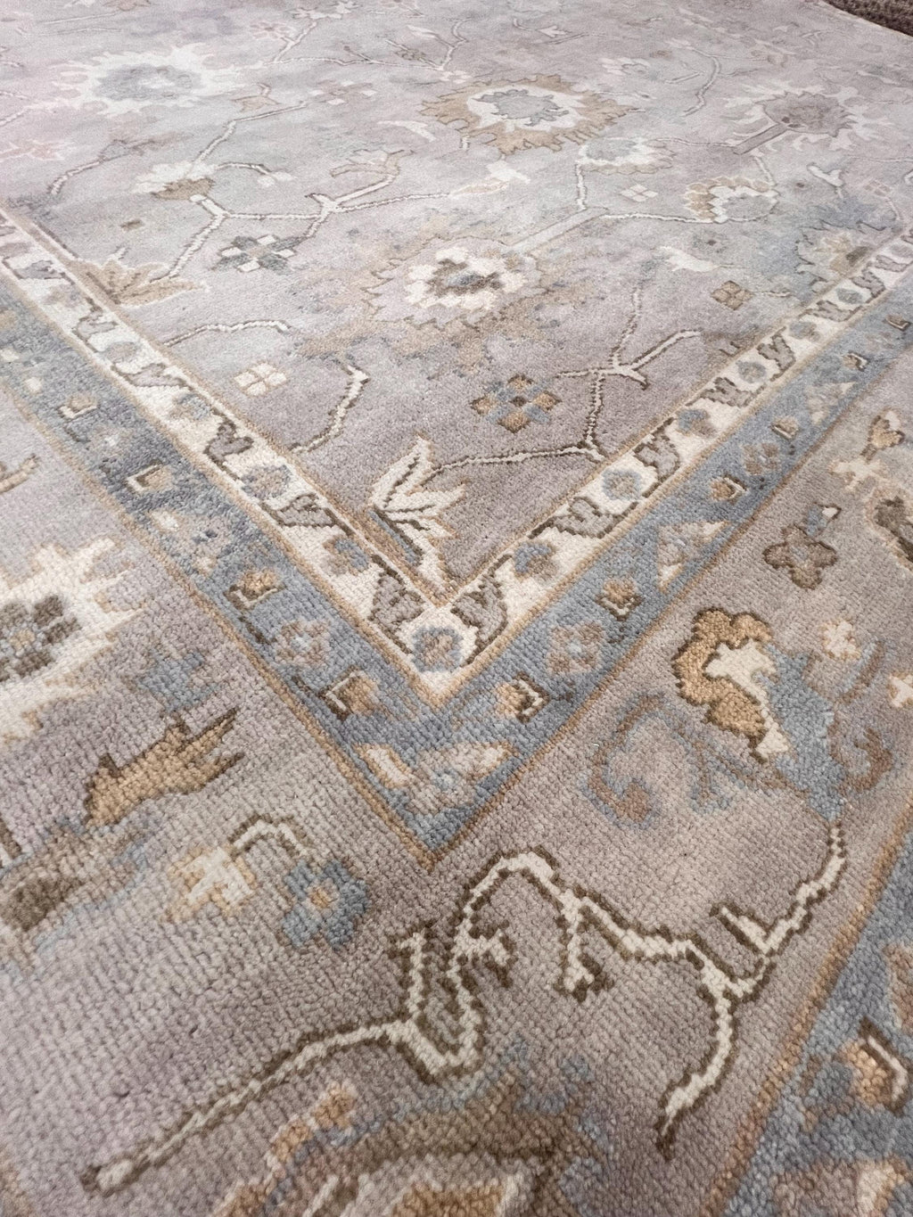High-End 8x10 ft Hand-Knotted Wool Oushak Rug - Muted Gray & Beige