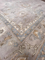 High-End 8x10 ft Hand-Knotted Wool Oushak Rug - Muted Gray & Beige