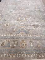 High-End 8x10 ft Hand-Knotted Wool Oushak Rug - Muted Gray & Beige