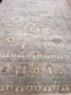 High-End 8x10 ft Hand-Knotted Wool Oushak Rug - Muted Gray & Beige