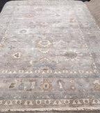 High-End 8x10 ft Hand-Knotted Wool Oushak Rug - Muted Gray & Beige