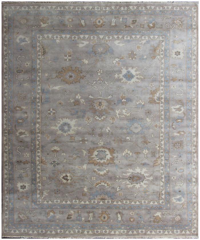 High-End 8x10 ft Hand-Knotted Wool Oushak Rug - Muted Gray & Beige