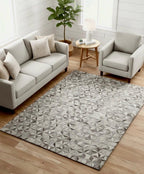 White Multi Handwoven area Rug 5X8 8X10 9X12 handmade leather geometric pattern cowhide rug for living room, bedroom. natural flat rug