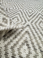 Diamond Geometric Wool Jute Rug - Neutral Grey/Ivory Flatweave Area Rug - Durable Entryway & Kitchen