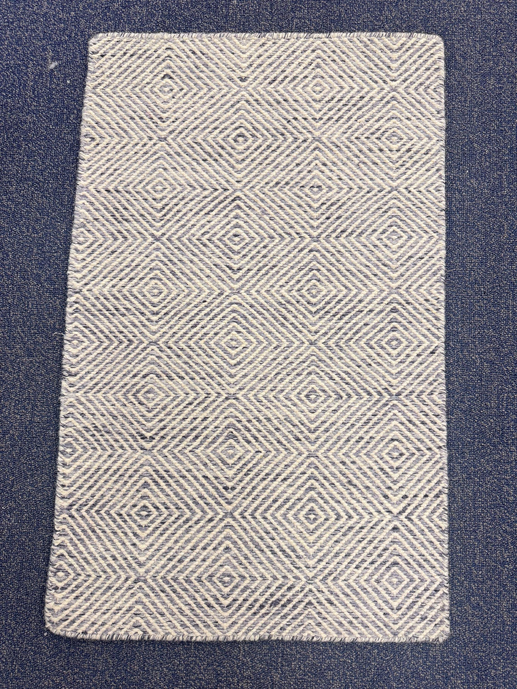 Diamond Geometric Wool Jute Rug - Neutral Grey/Ivory Flatweave Area Rug - Durable Entryway & Kitchen