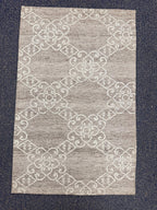 2x3 Flatweave Area Rug | Grey Ivory Ornamental Pattern Doormat | Handwoven Accent Mat | Entryway Kitchen Small Rug | Minimalist dootmat