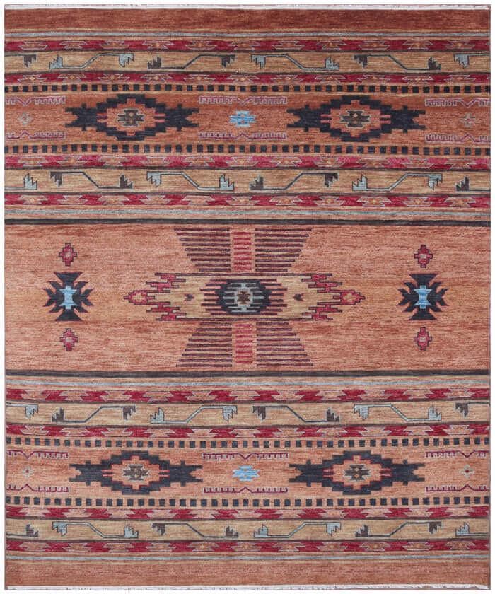 8x10 Rust & Indigo Southwestern/Navajo Hand-Knotted Wool Area Rug