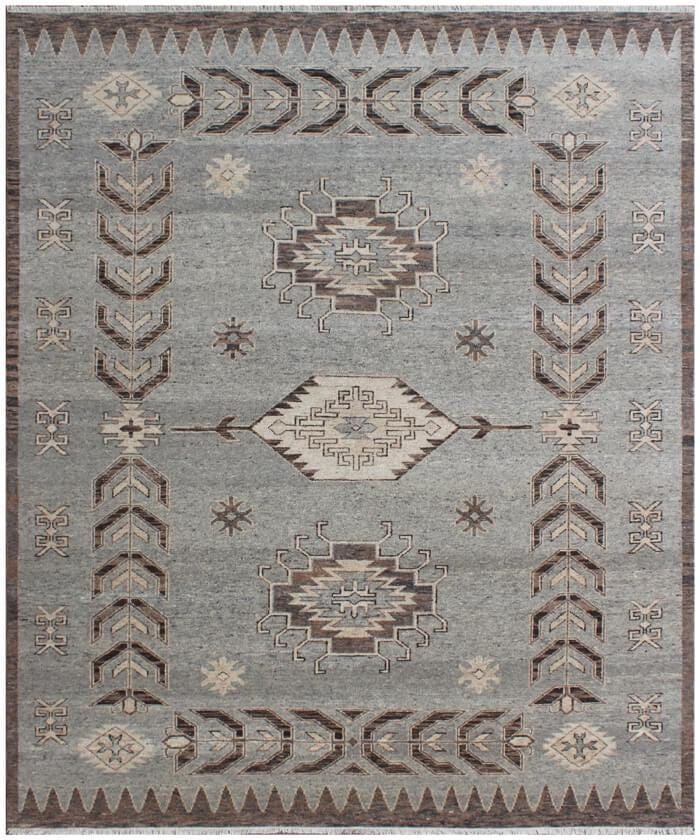 9x12 ft Hand-Knotted Teal & Rust Diamond Trellis Wool Rug