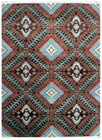 6x9 ft & 8x10 ft Hand-Knotted Navajo Style Southwestern Wool Area Rug in Terracotta, Black & Indigo