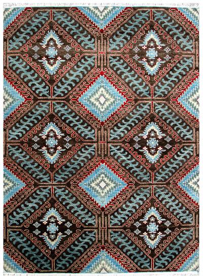 6x9 ft & 8x10 ft Hand-Knotted Navajo Style Southwestern Wool Area Rug in Terracotta, Black & Indigo