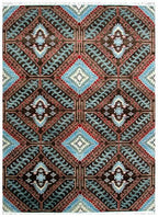 Traditional Navajo Pattern Wool Rug - Handmade Southwestern 8x10 Area Rug - Rust Indigo Black Tribal Weave - Heirloom Quality livingroom rug