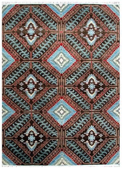 Traditional Navajo Pattern Wool Rug - Handmade Southwestern 8x10 Area Rug - Rust Indigo Black Tribal Weave - Heirloom Quality livingroom rug
