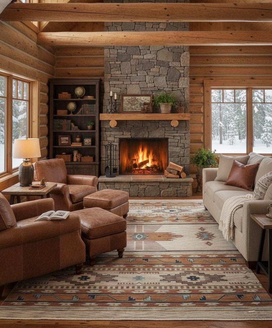 Hand-Knotted Beige & Indigo Wool handmade Area Rug, Southwestern/Navajo Design