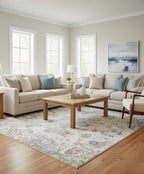 Hand-Knotted Wool Rug 8x10, 9x12, 10x14 Transitional Multicolor Beige & Muted Blue floral motifs Handmade Area Rug for Living Room, Bedroom
