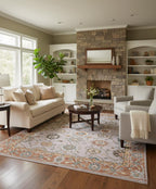 8x10 Hand-Knotted Wool Rug- Orange, Soft Sage, Terracotta & Silver Grey Pastel