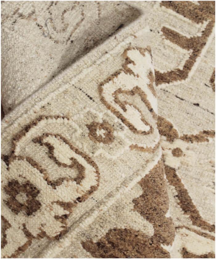 8x10 Hand-Knotted Wool Rug, Ivory & Brown Tribal Geometric Area Rug, High-Low Textured Pile - Modern Organic Soft Carpet for Living Room