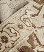 8x10 Hand-Knotted Wool Rug, Ivory & Brown Tribal Geometric Area Rug, High-Low Textured Pile - Modern Organic Soft Carpet for Living Room