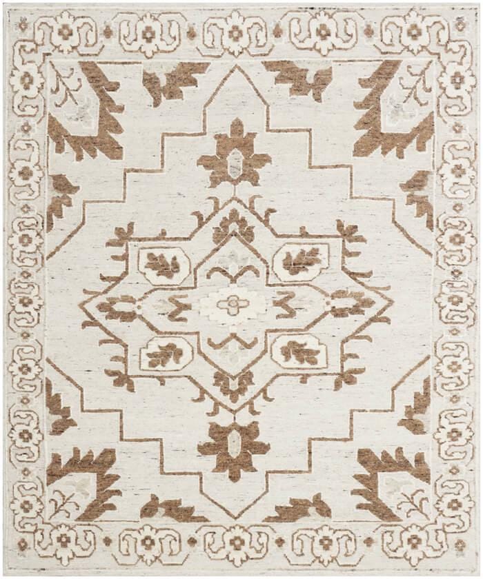 8x10 Hand-Knotted Wool Rug, Ivory & Brown Tribal Geometric Area Rug, High-Low Textured Pile - Modern Organic Soft Carpet for Living Room