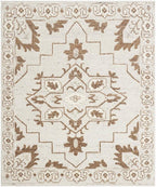 8x10 Hand-Knotted Wool Rug, Ivory & Brown Tribal Geometric Area Rug, High-Low Textured Pile - Modern Organic Soft Carpet for Living Room