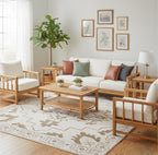 8x10 Hand-Knotted Wool Rug, Ivory & Brown Tribal Geometric Area Rug, High-Low Textured Pile - Modern Organic Soft Carpet for Living Room
