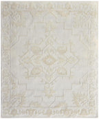 8x10 Hand-Knotted Wool Rug, Monochrome Ivory Tribal Geometric Area Rug, High-Low Textured Pile - Modern Organic Soft Carpet for Living Room