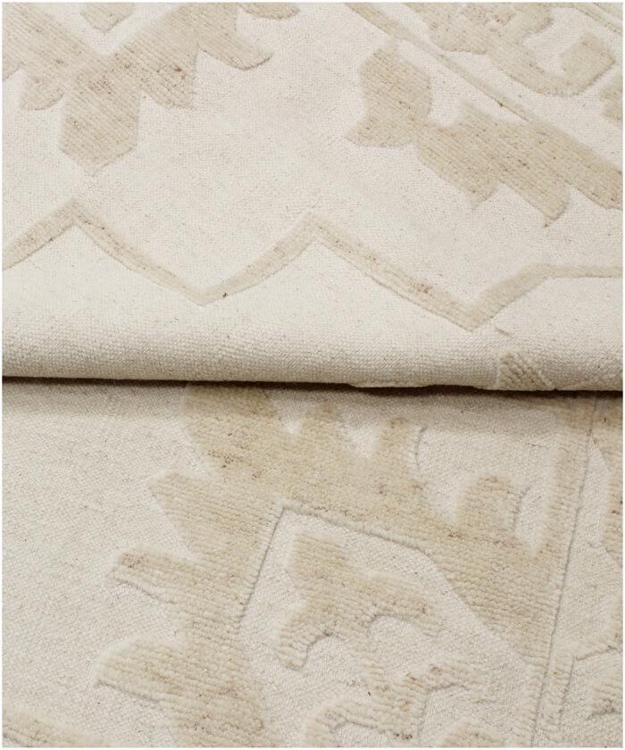 8x10 Hand-Knotted Wool Rug, Monochrome Ivory Tribal Geometric Area Rug, High-Low Textured Pile - Modern Organic Soft Carpet for Living Room