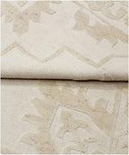 8x10 Hand-Knotted Wool Rug, Monochrome Ivory Tribal Geometric Area Rug, High-Low Textured Pile - Modern Organic Soft Carpet for Living Room