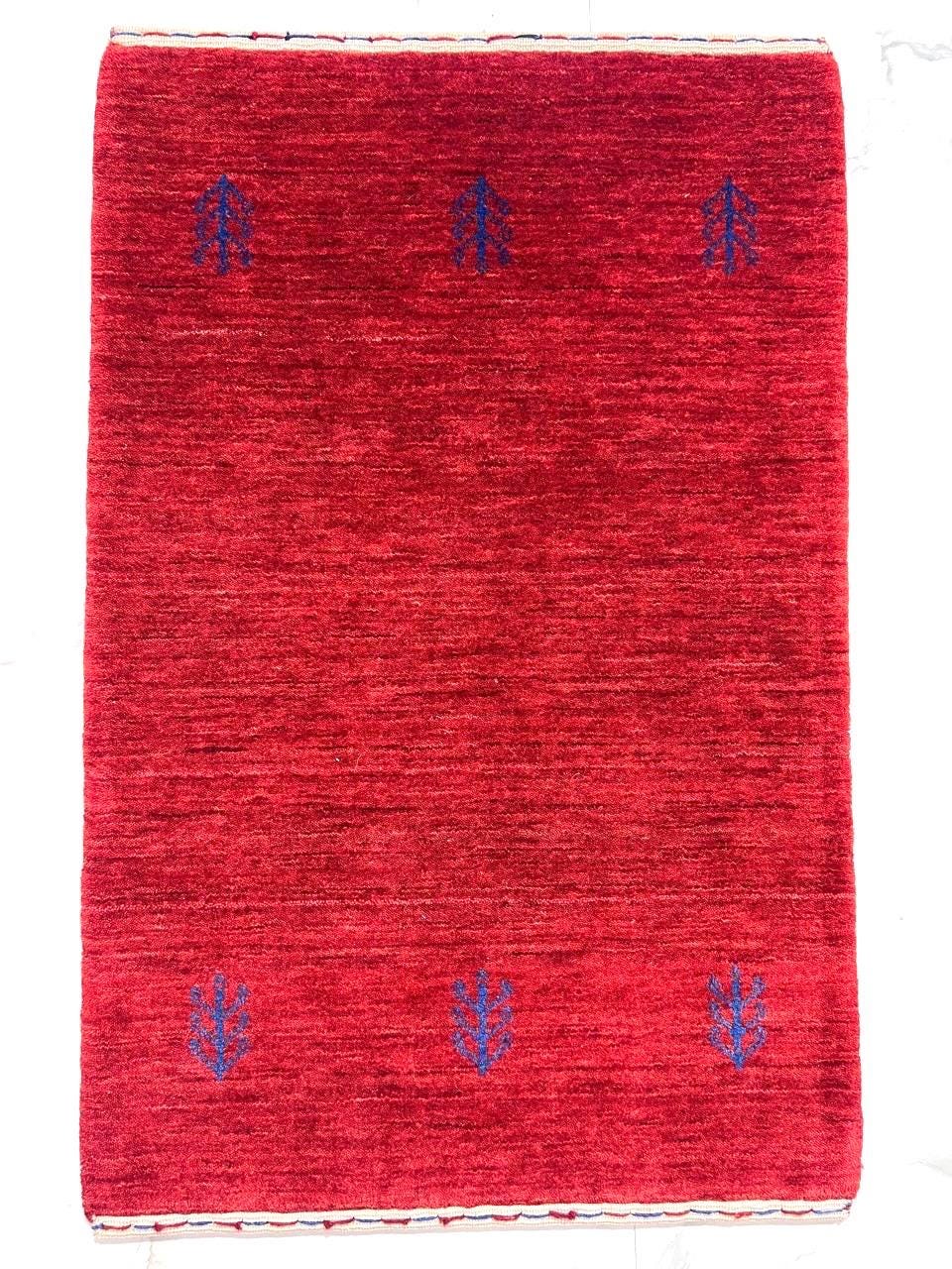 2x3 ft Colorful yellow, green, blue, brown Gabbeh Rug -Hand-Knotted Wool- Modern Tribal Bath Mats or Entryway Rugs Christmas Rug/Gift